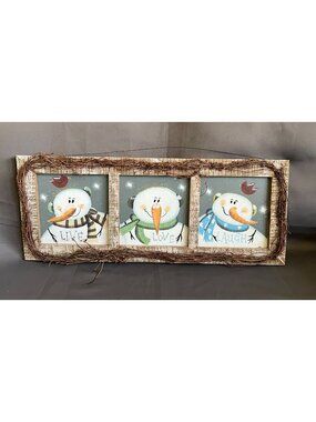 Live Love Laugh Snowman Wall Art With Rustic Twig Frame - Winter Holiday Decor -